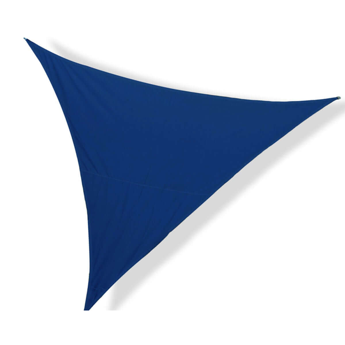 Triangular blue outdoor awning measuring 3 x 3 x 3 m, ideal for camping adventures at revlando.com.