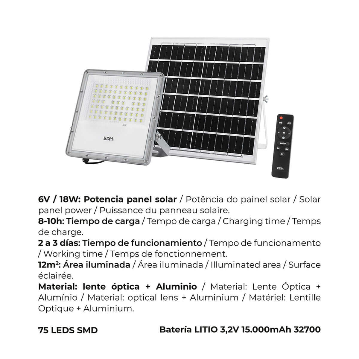 Floodlight/Projector Light EDM 31855 200 W 1500 lm Remote control Photovoltaic solar panel (6500 K)-0