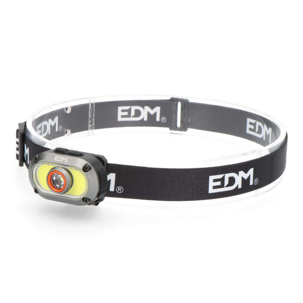 LED Head Torch EDM 36122 ideal for outdoor adventures and camping, rechargeable, 7 light modes, IP44 rated, 500 lumens.