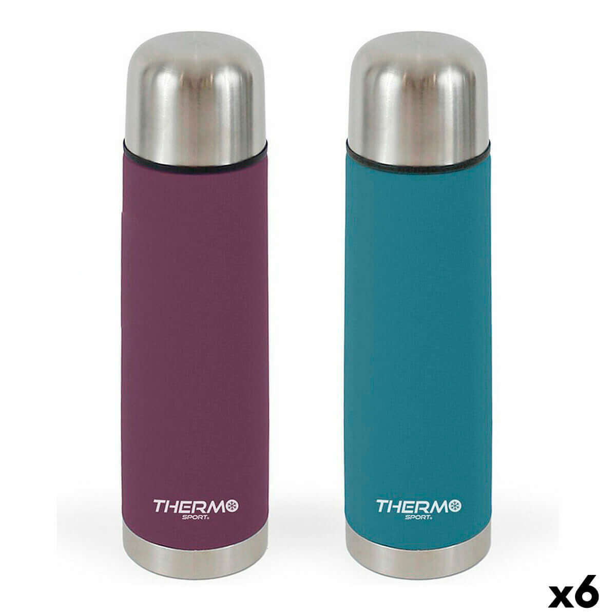 Thermos ThermoSport stainless steel bottles, ideal for outdoor camping adventures. Set of 6 assorted designs from revlando.com.