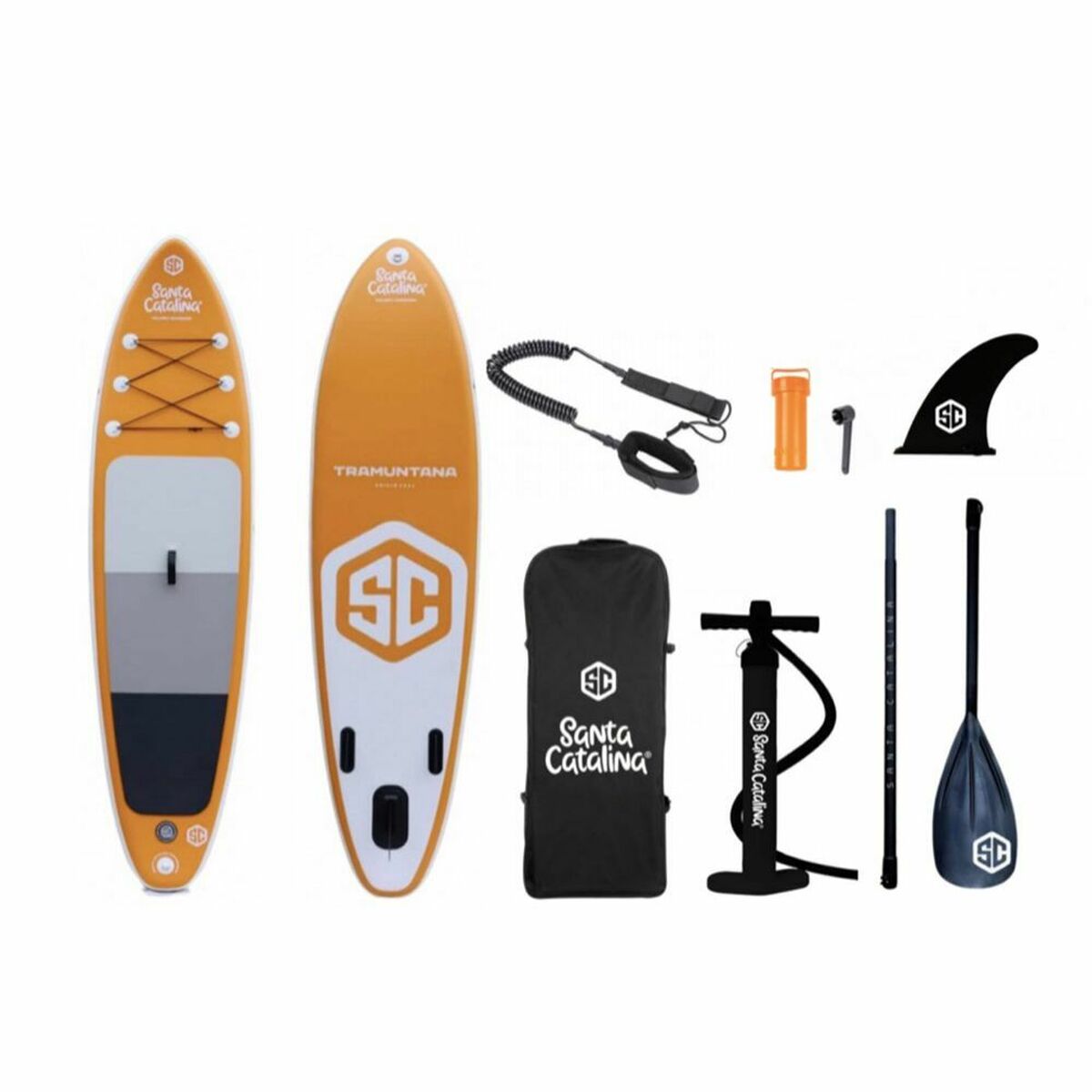 Inflatable paddle surf board with accessories, suitable for outdoor adventure and camping, available at revlando.com.