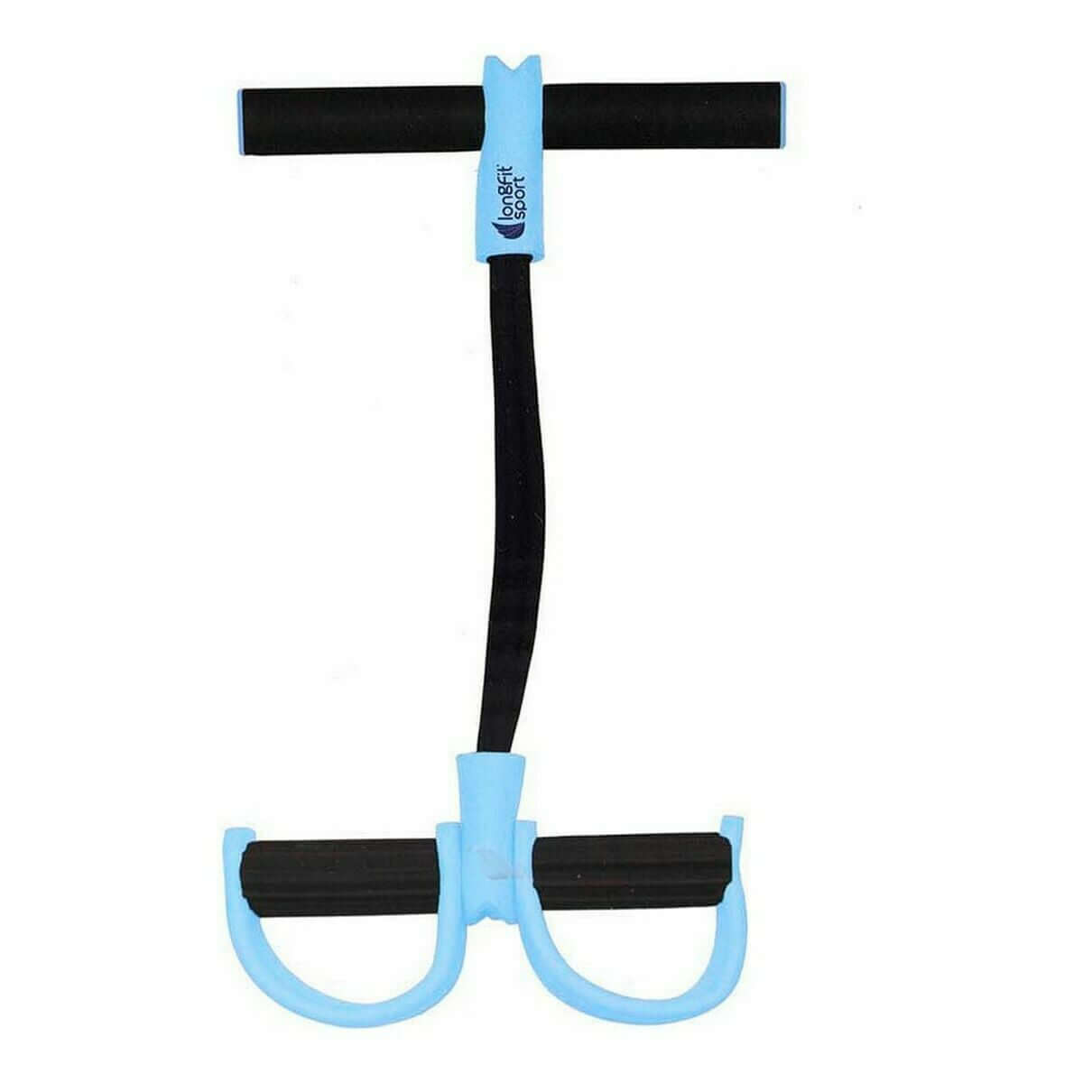 Elastic resistance bands for fitness, blue and black, four units, perfect for outdoor and camping activities.