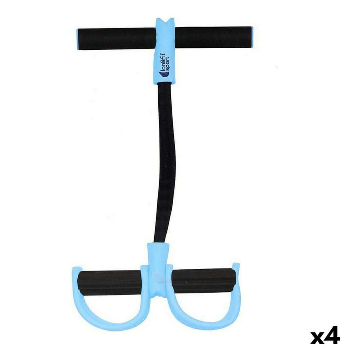 Elastic resistance bands for fitness, blue and black, four units, perfect for outdoor and camping activities.
