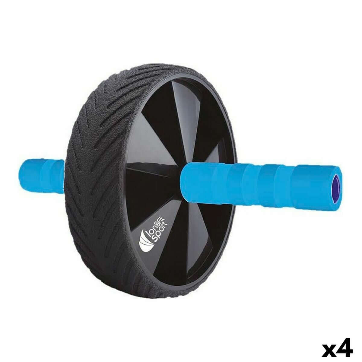 Abdominal Wheel LongFit Sport in blue and black for outdoor fitness and camping, featuring a non-slip base and compact design.