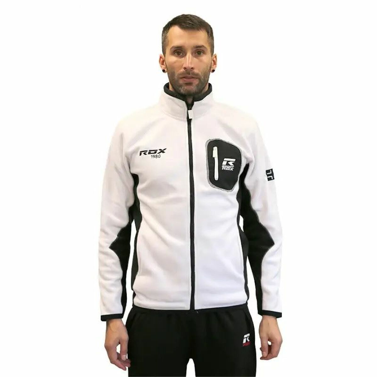 Man wearing Fleece Lining Rox R-Aircraft in white, perfect for outdoor camping and adventure activities.