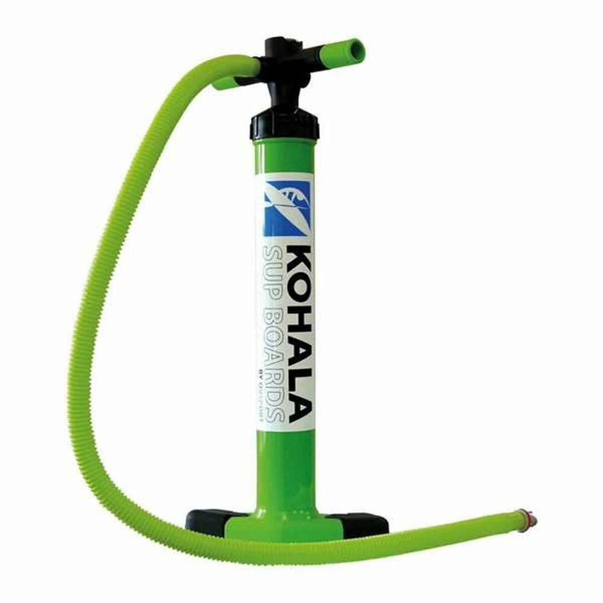 Green manual foot pump for stand up paddle boards, perfect for outdoor adventures and camping from revlando.com.