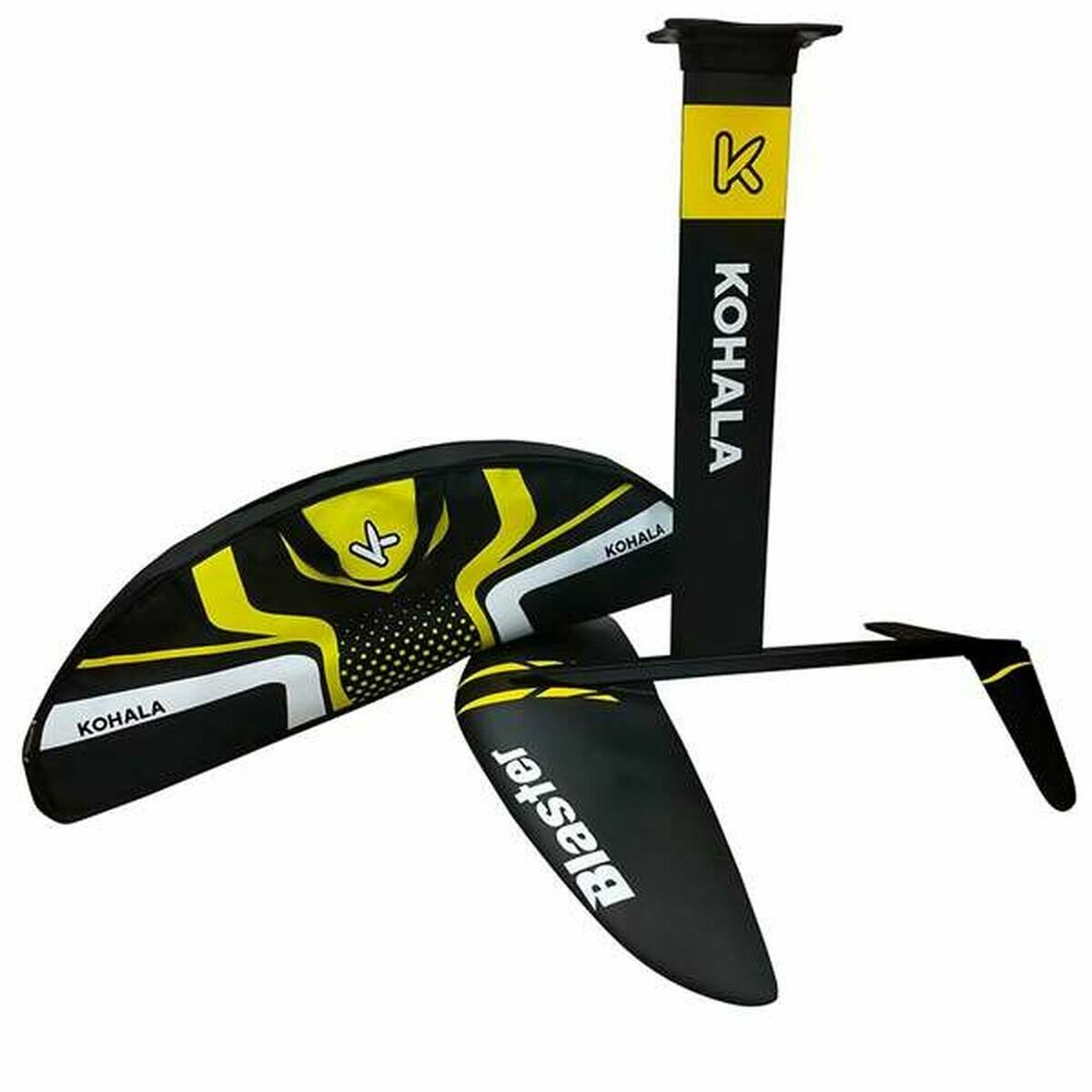 Kohala Blaster foil for paddle boarding, featuring a sleek design in black and yellow, perfect for outdoor adventures.