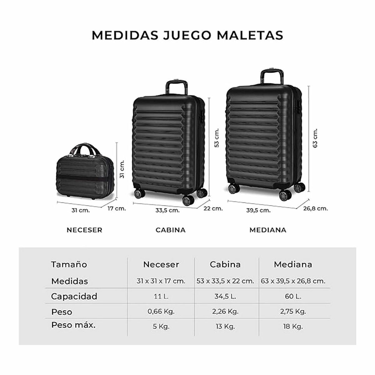 Set of suitcases Numada Upfly Black (3 Pieces)-2