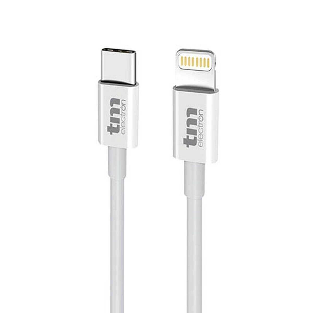 USB-C to Lightning cable TM Electron, 1 m long, PVC material, ideal for outdoor adventures, available at revlando.com.