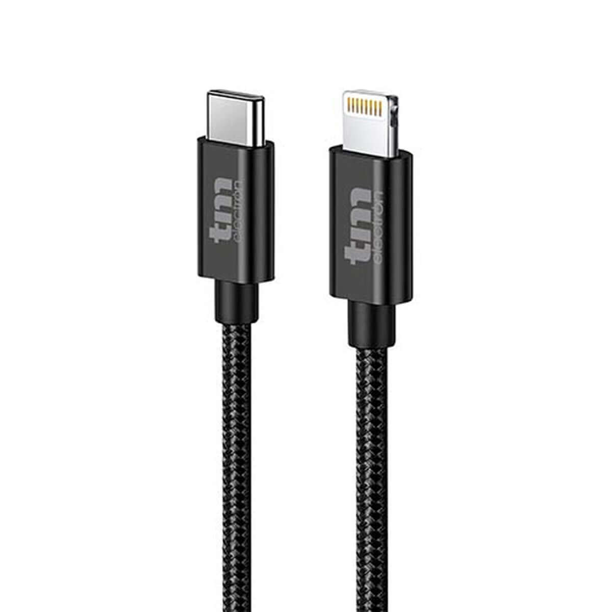 USB-C to Lightning Cable TM Electron 1.5m, durable nylon, ideal for outdoor and camping adventures, available at revlando.com.