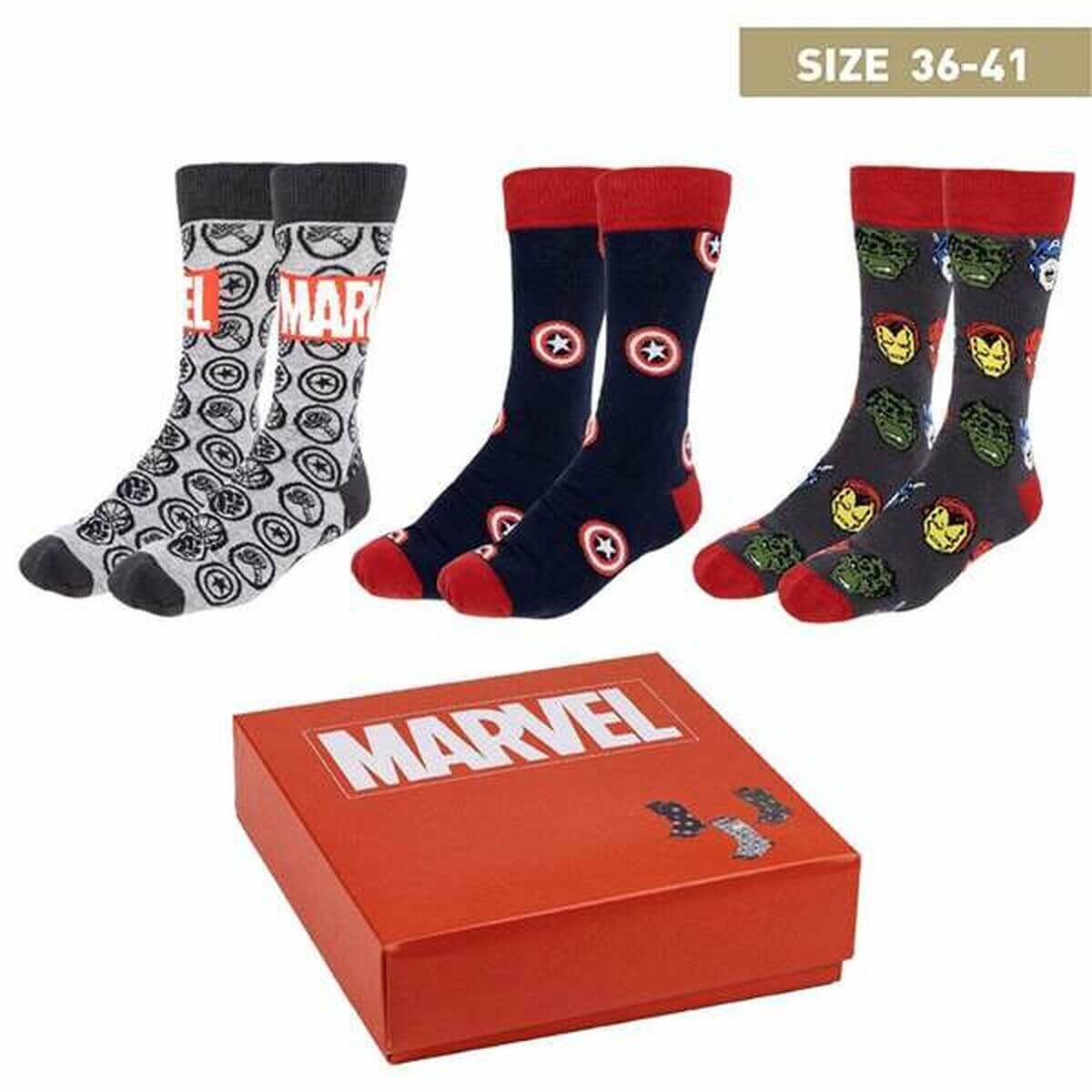 Marvel socks set in multicolour box, size 36-41, perfect for outdoor adventures and camping, available at revlando.com