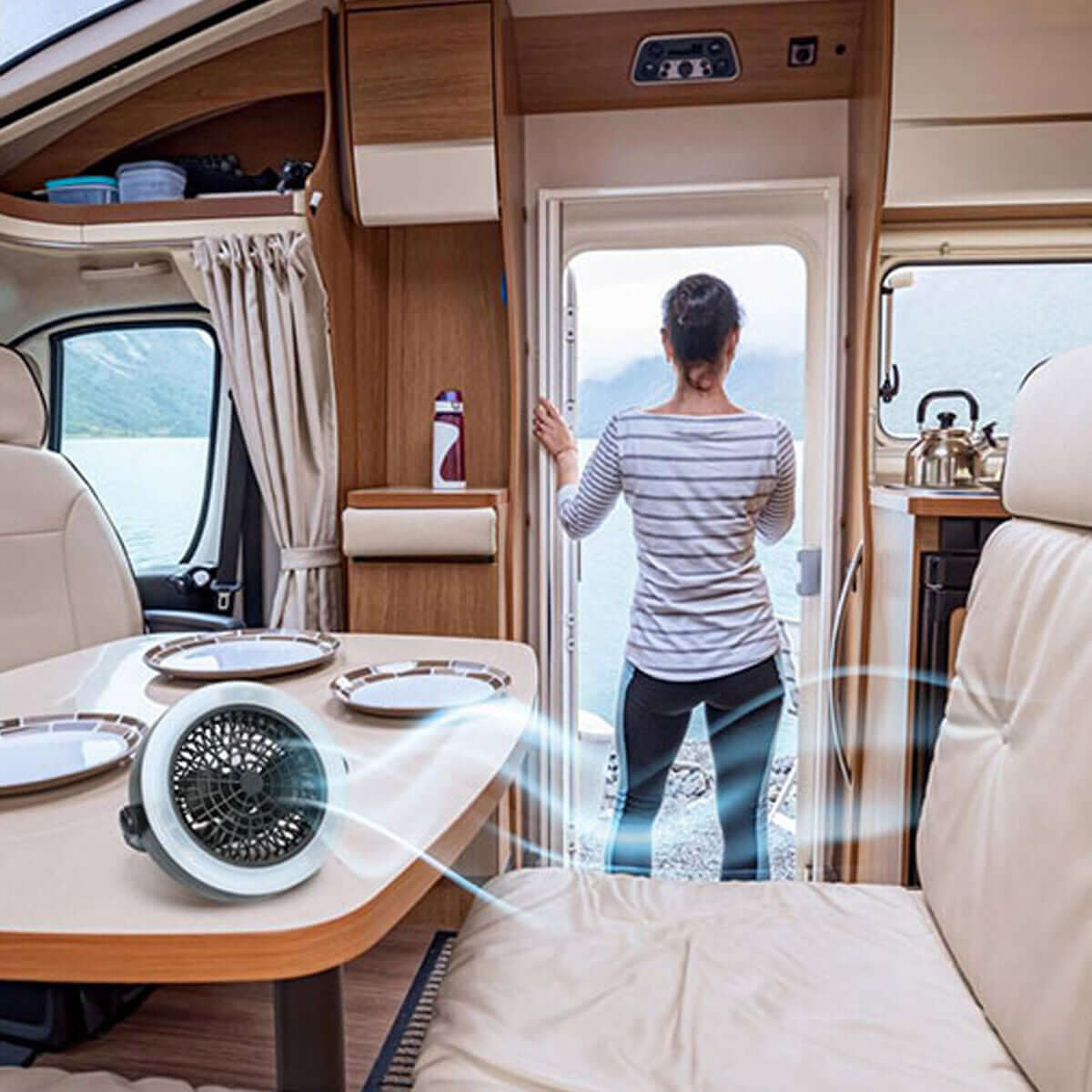 Ceiling Fan with Light Grundig Camping, a battery-operated outdoor camping product, perfect for tent adventures.