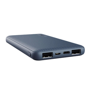 Powerbank Trust 25028 Blue 10000 mAh with multiple USB ports, perfect for outdoor and camping adventures.