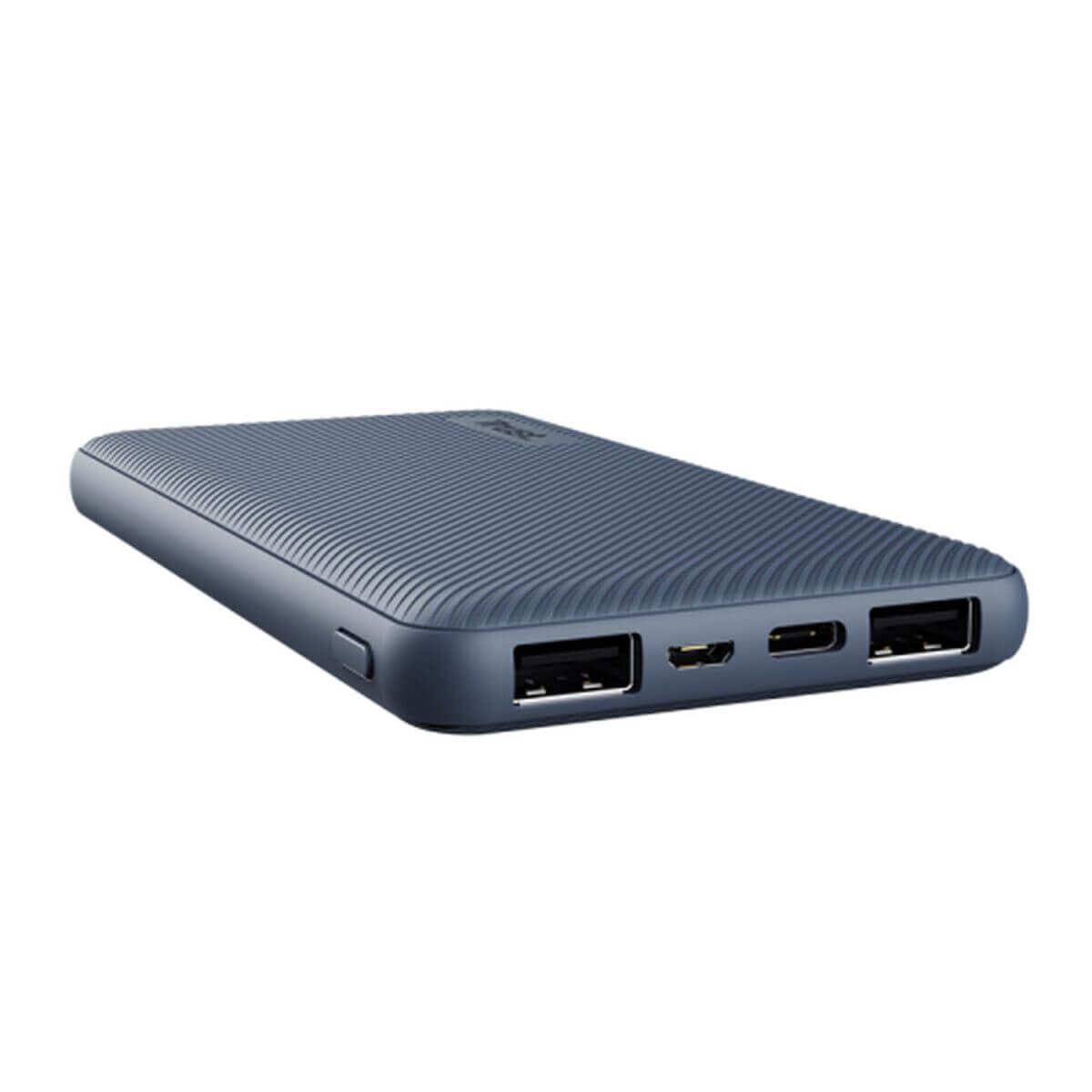 Powerbank Trust 25028 Blue 10000 mAh with USB ports, perfect for outdoor and camping adventures.