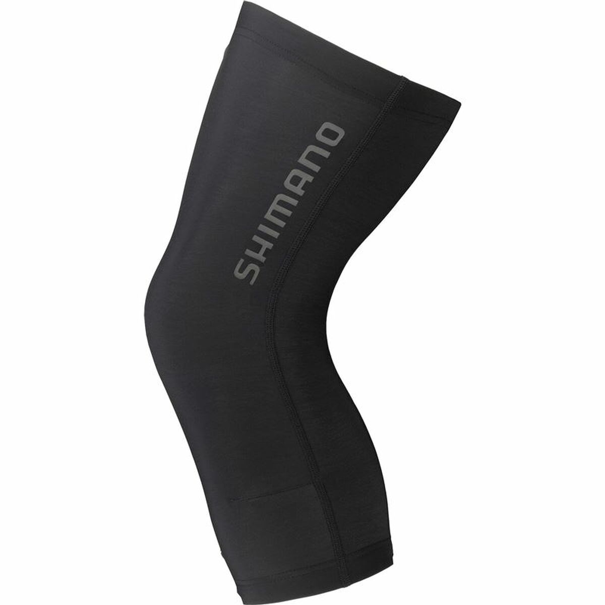 Close-up of black Heater Shimano Vertex knee for outdoor sports, featuring elastic material and unisex design. Perfect for adventures.