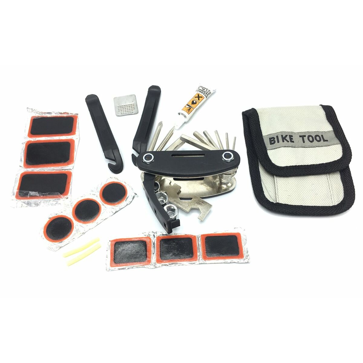 Bensontools Bicycle Repair Kit including tools, patches, carry bag for outdoor cycling adventures at revlando.com.