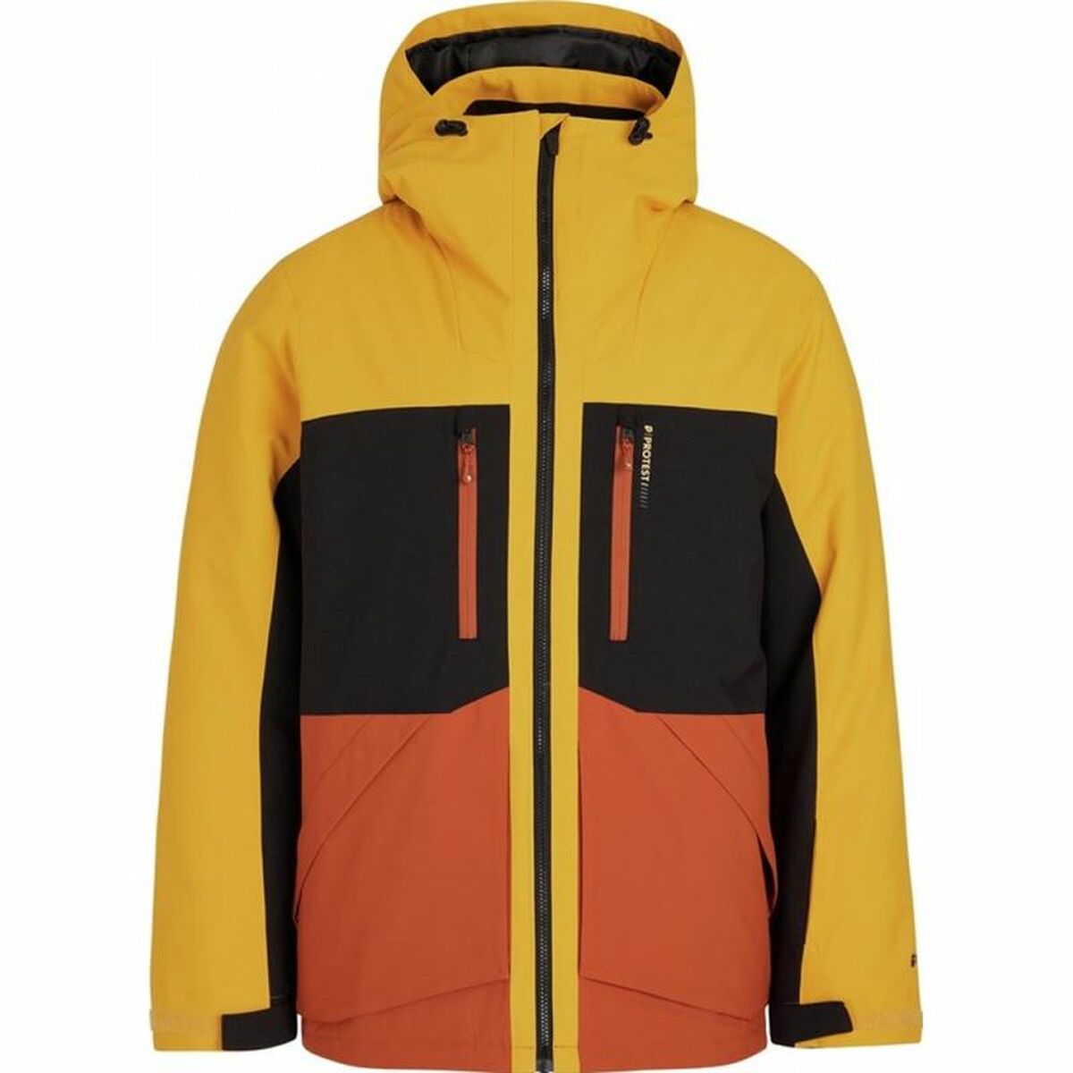 Ski Jacket Protest PrtGooz in orange and black, designed for outdoor adventures and camping, perfect for men.