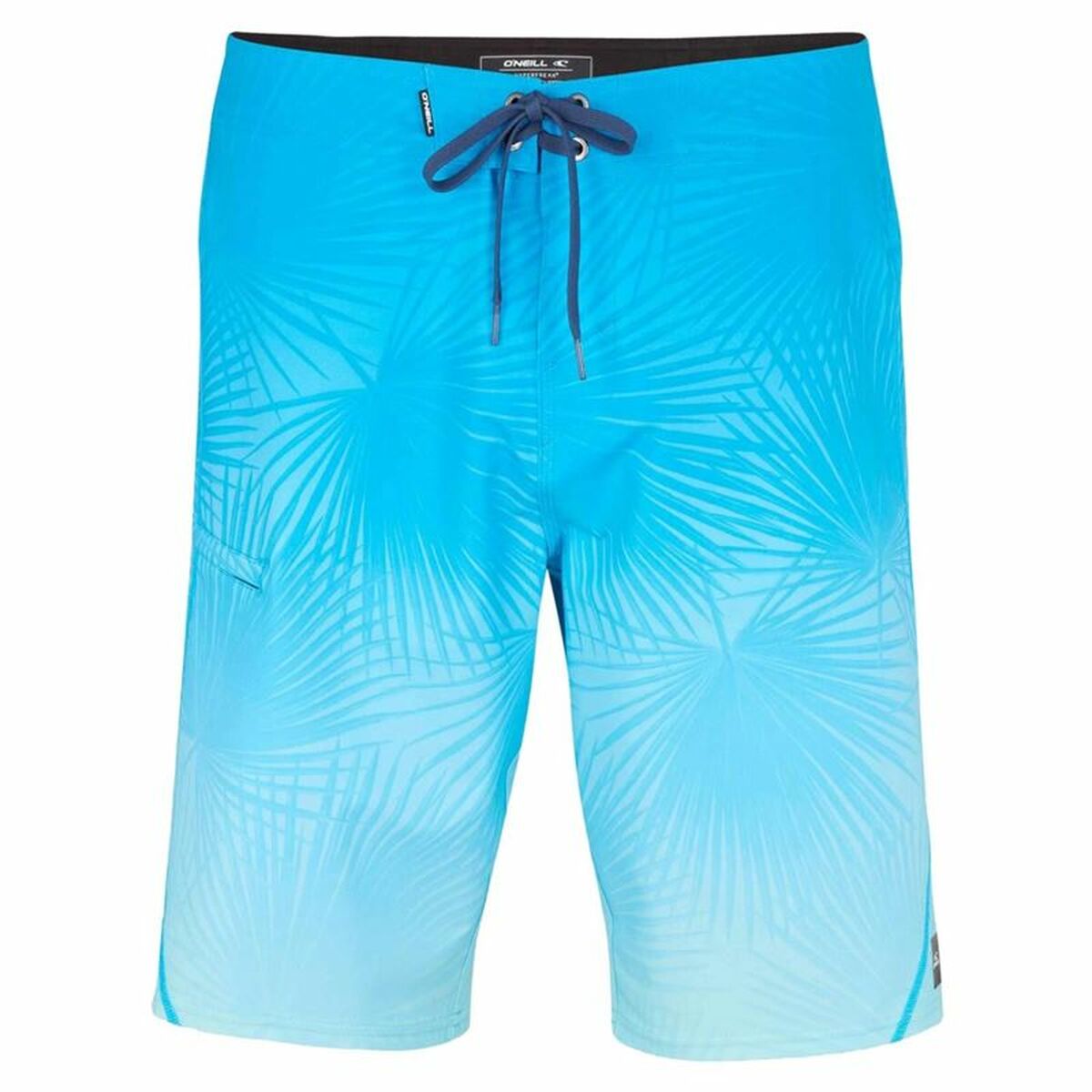 Men's O'Neill Hyperfreak Heat S-Seam Fade 21" bathing shorts in blue, perfect for outdoor adventures and camping.