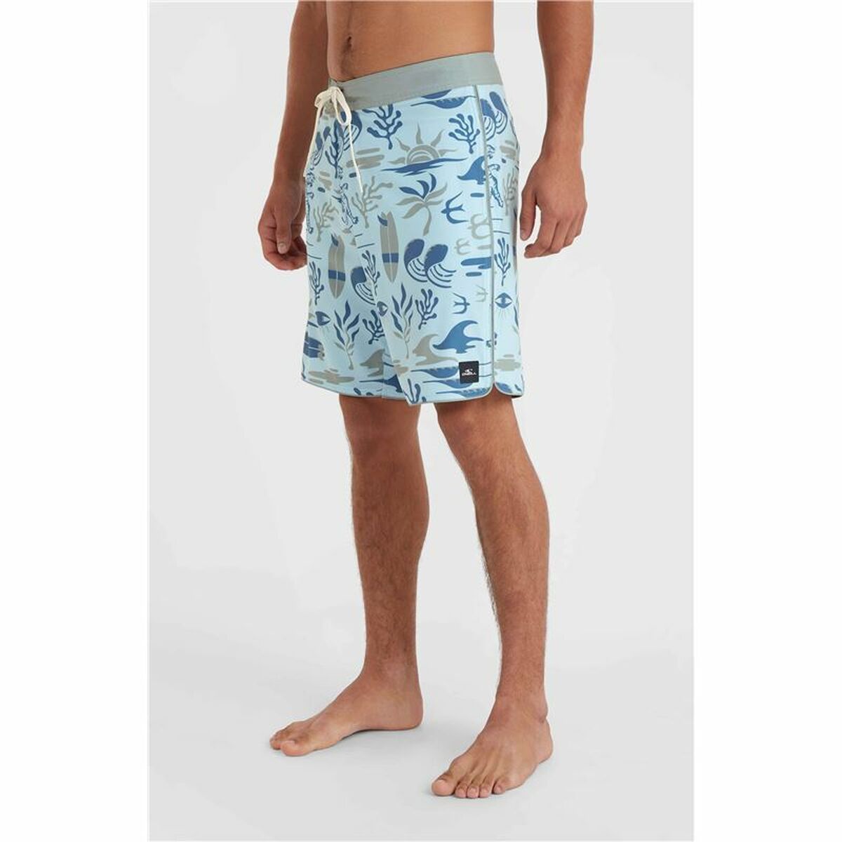 Men’s O'Neill Hyperfreak Mysto Scallop 19'' Bathing Costume in Blue, featuring surf-inspired patterns for outdoor adventures.