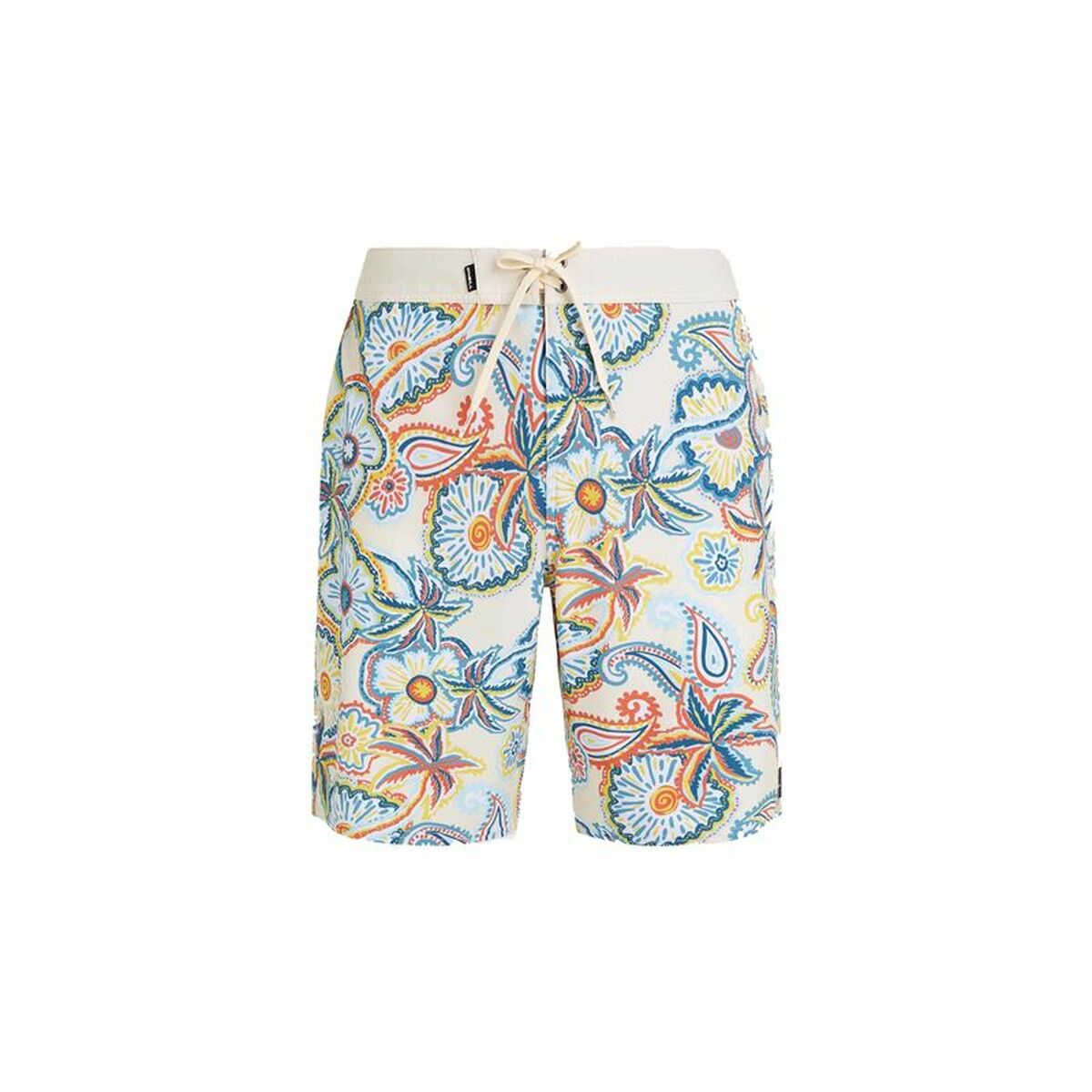 Men's patterned bathing shorts with a colorful floral design, perfect for outdoor and camping adventures.