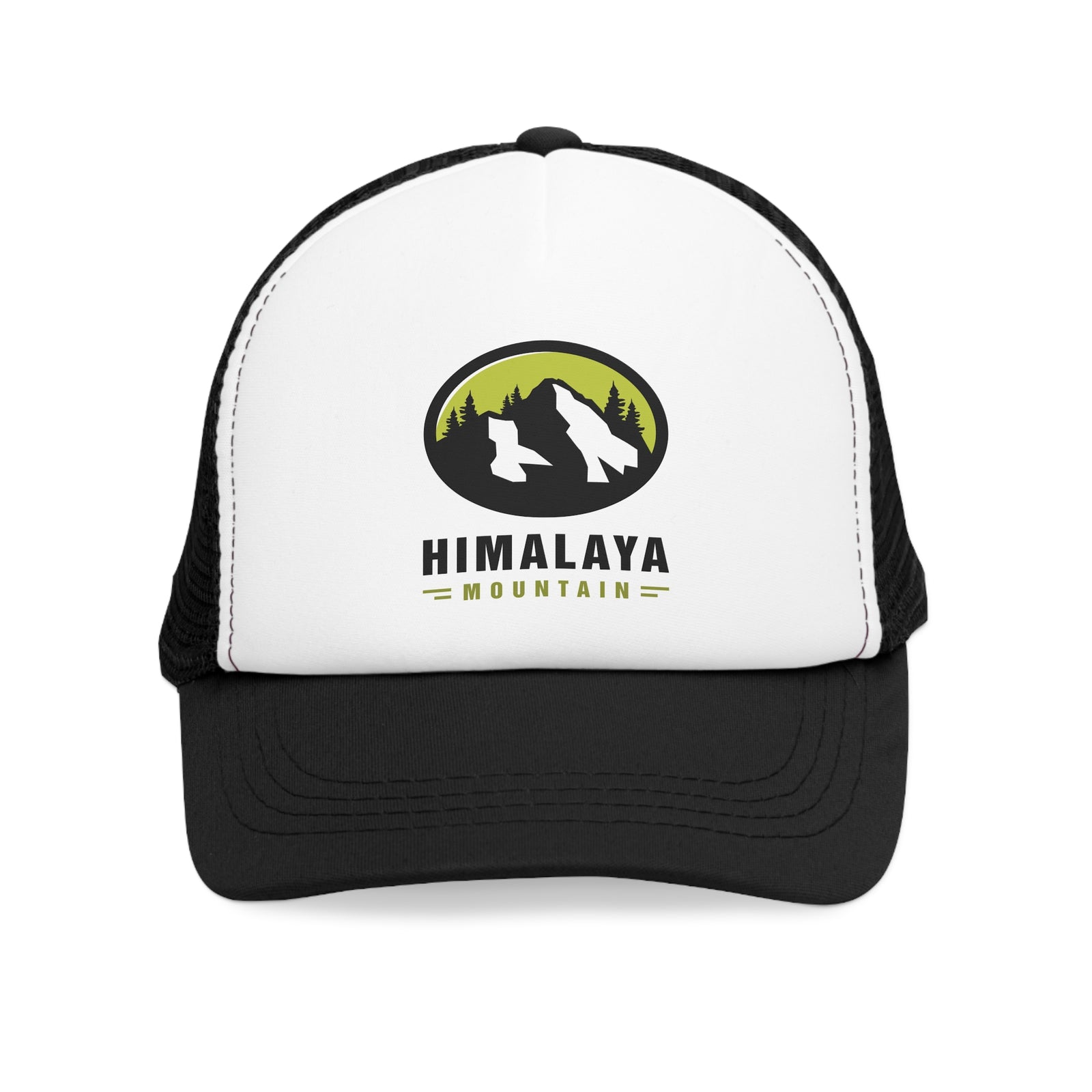 Himalaya Mountain mesh cap, perfect for outdoor adventures and camping, featuring a stylish design in black and white.