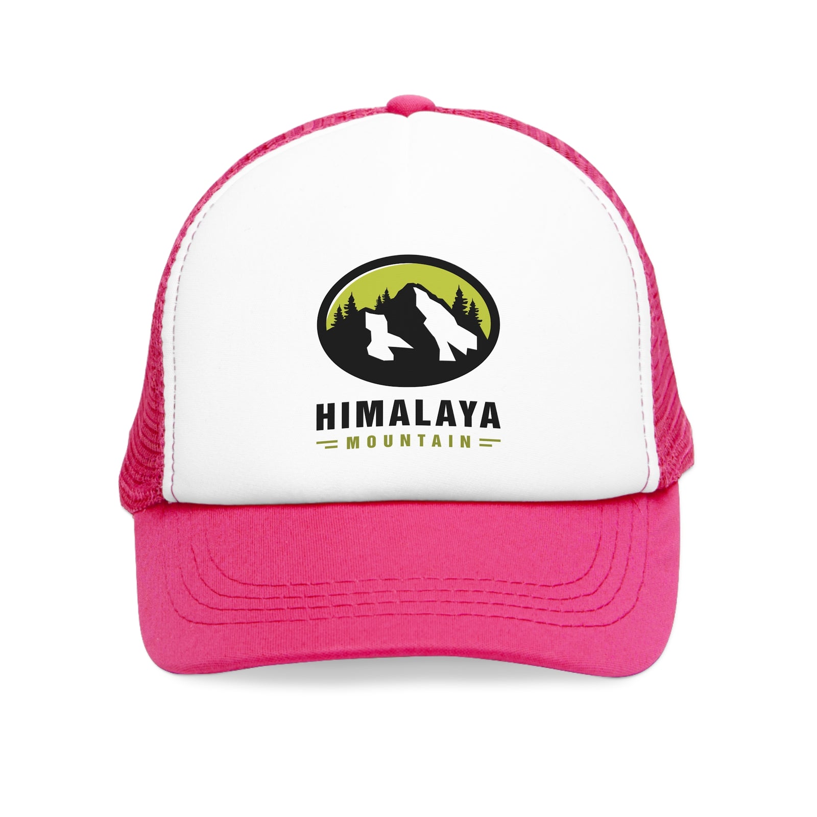 Pink mesh cap with Himalaya Mountain logo, perfect for outdoor adventures and camping. Available at revlando.com.