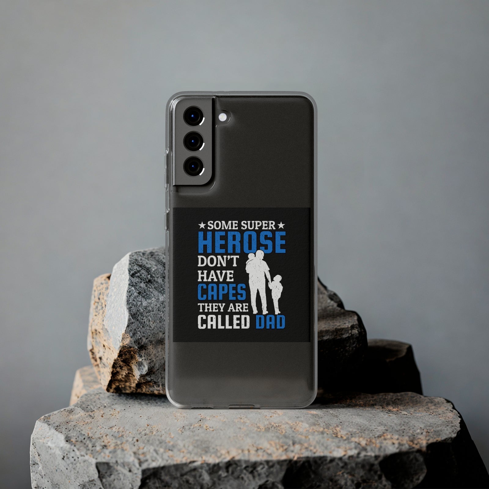 Phone case for dads with superhero quote, made of flexible TPU, perfect for outdoor adventures from revlando.com.