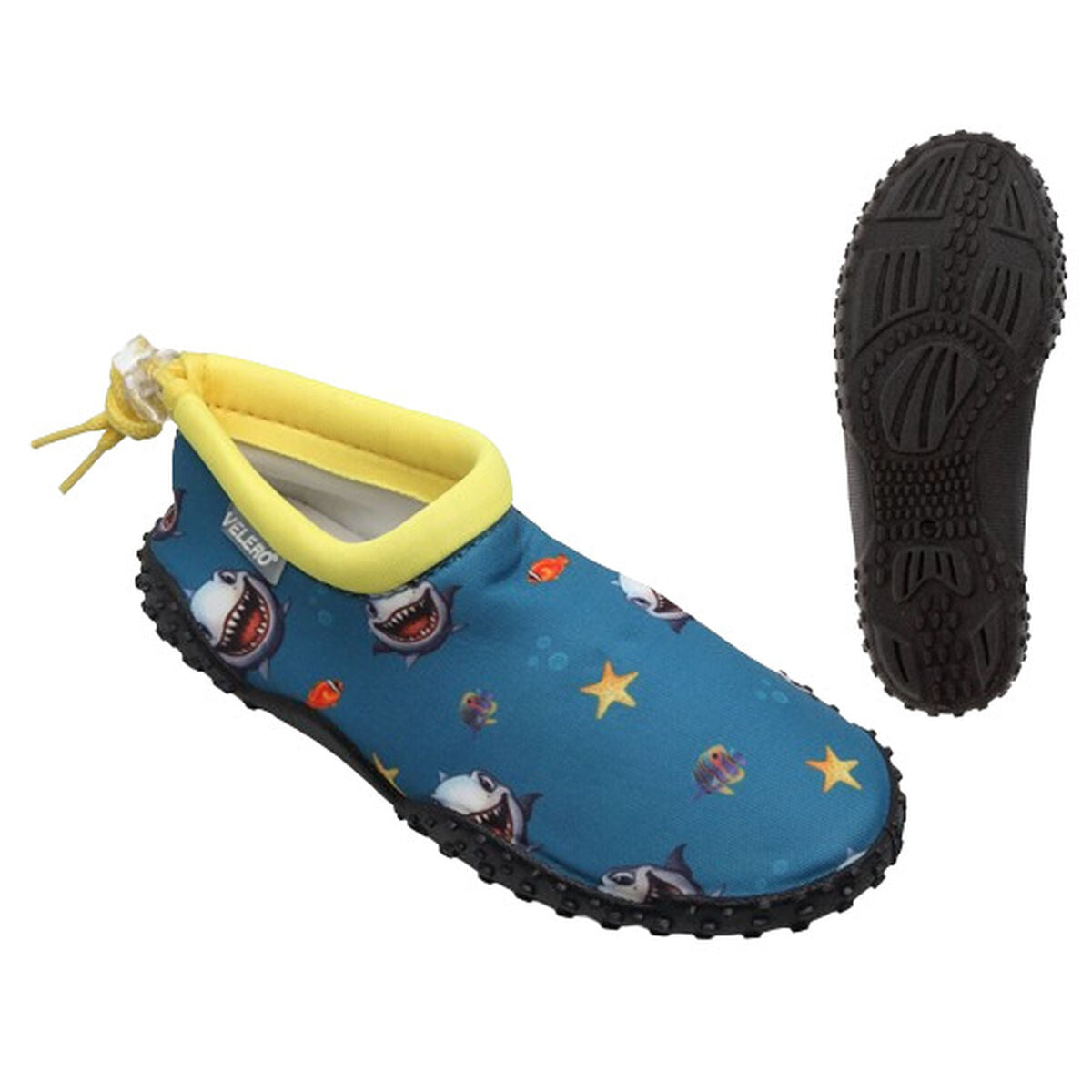 Children's Blue Shark Socks for outdoor adventures, perfect for camping and play. Durable rubber material. Buy now at revlando.com!