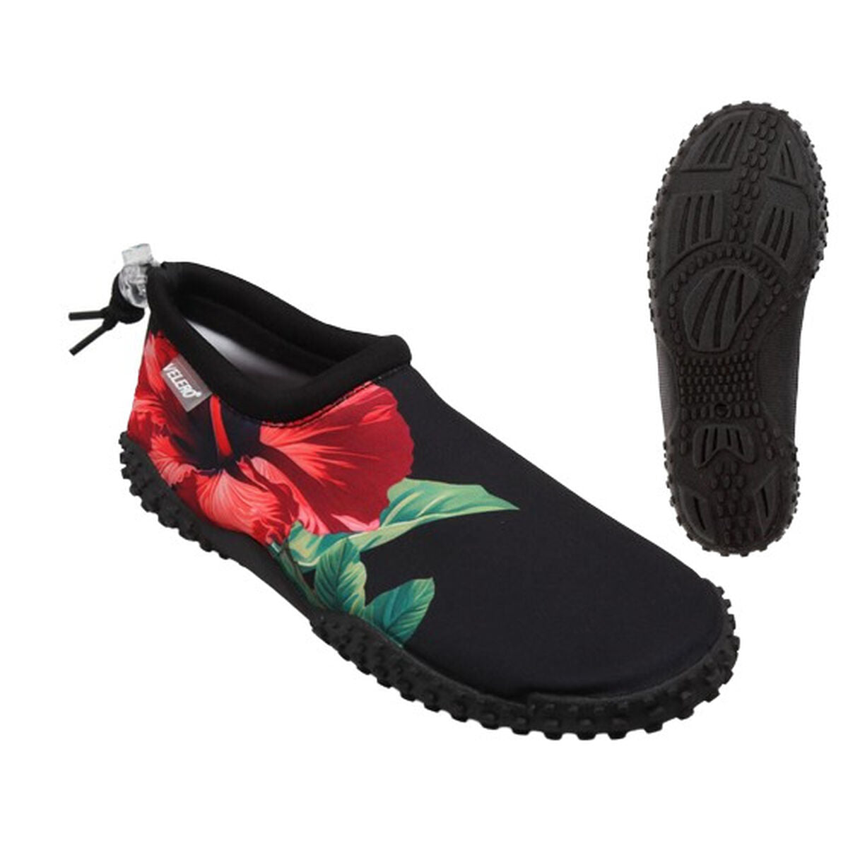 Black flower design slippers for outdoor adventure, ideal for camping. Perfect unisex footwear for adults. Shop at revlando.com.