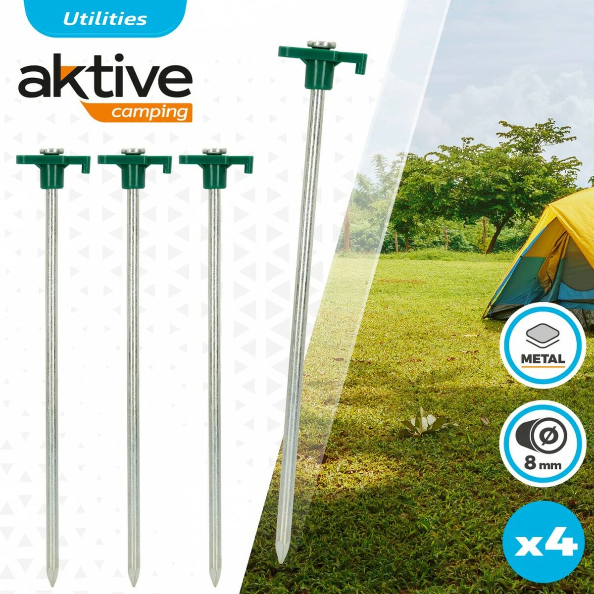 Camping peg Aktive 25 cm 4 Pieces Ø 8 mm (24 Units)-5