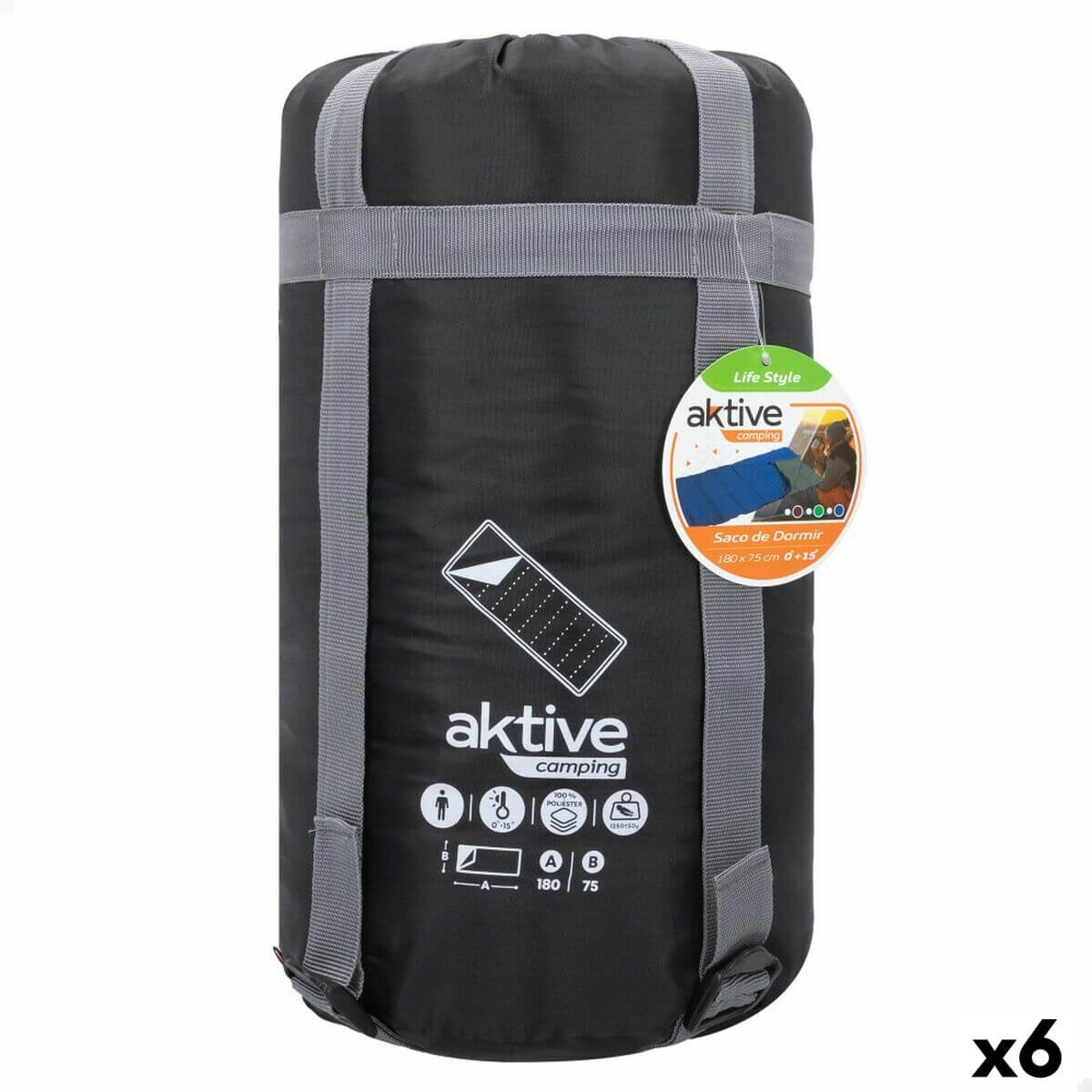 Aktive camping sleeping bag, durable polyester, compact design, ideal for outdoor adventures, pack of 6.