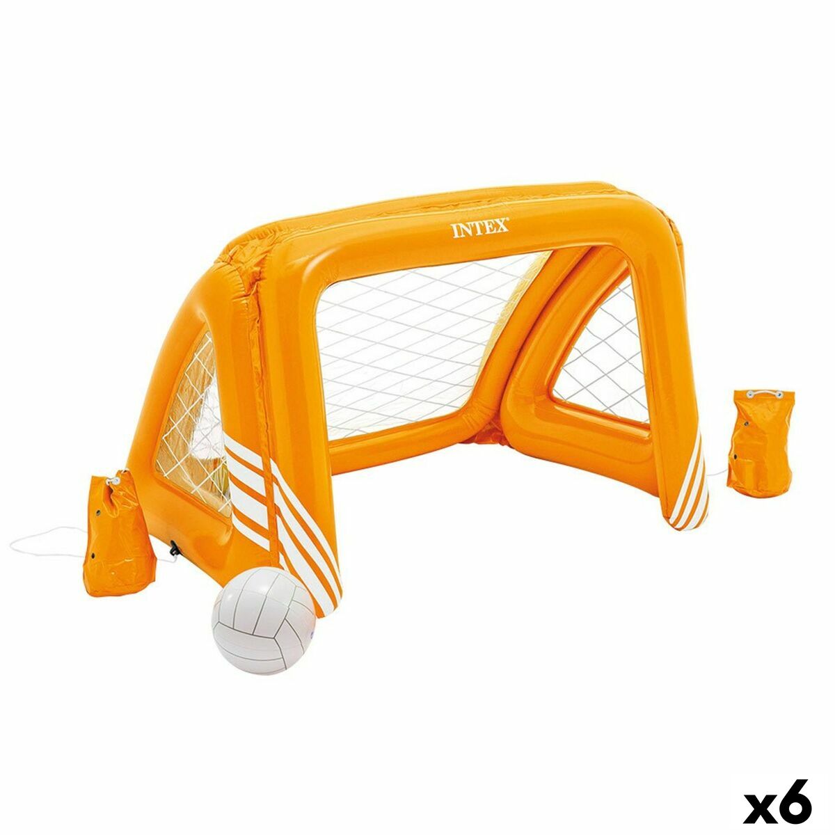 Inflatable orange football goal by Intex, perfect for outdoor fun and games in the garden or pool. Ideal for ages 6 and up.