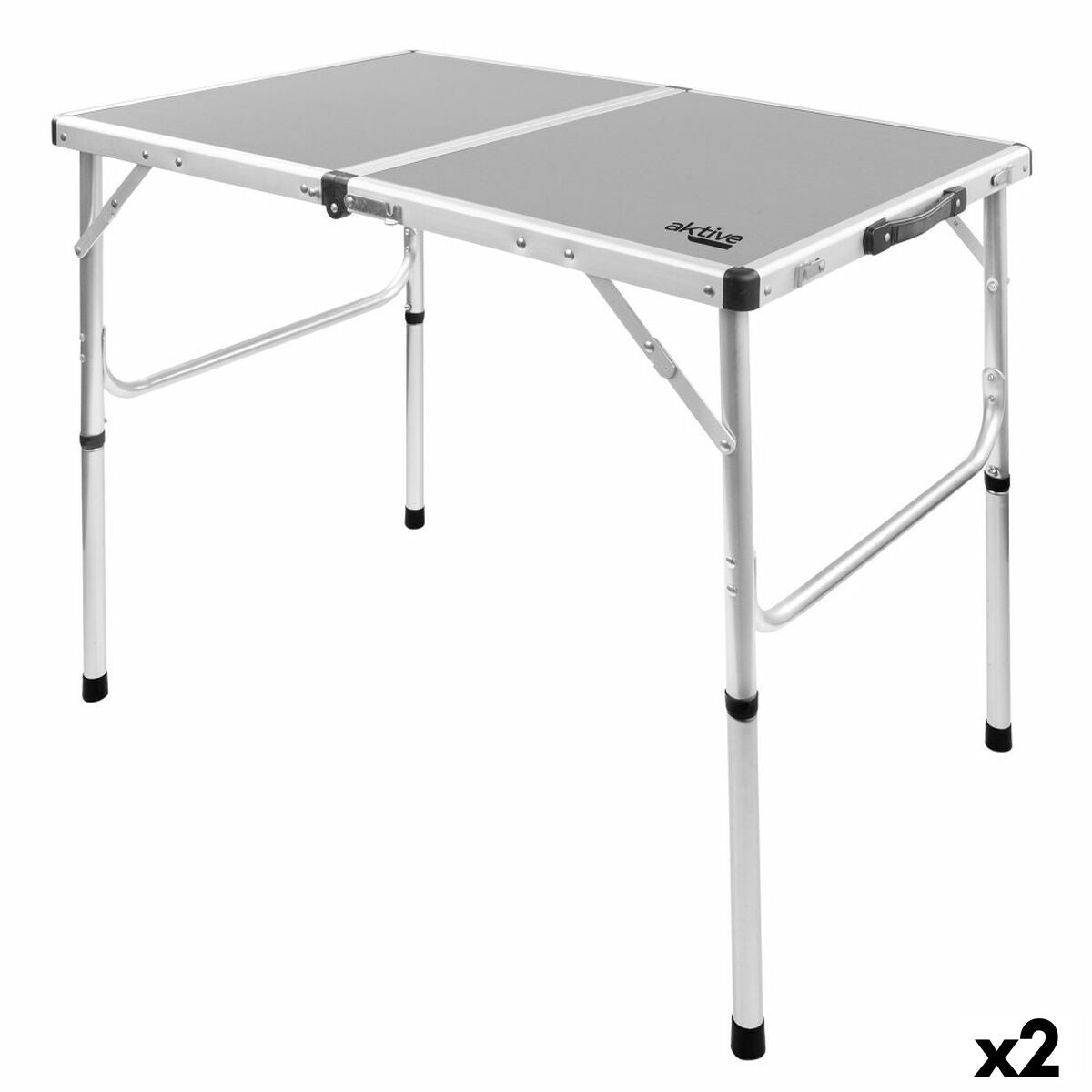 Folding Table Aktive Camping Grey 90 x 70 x 60 cm (2 Units)-0