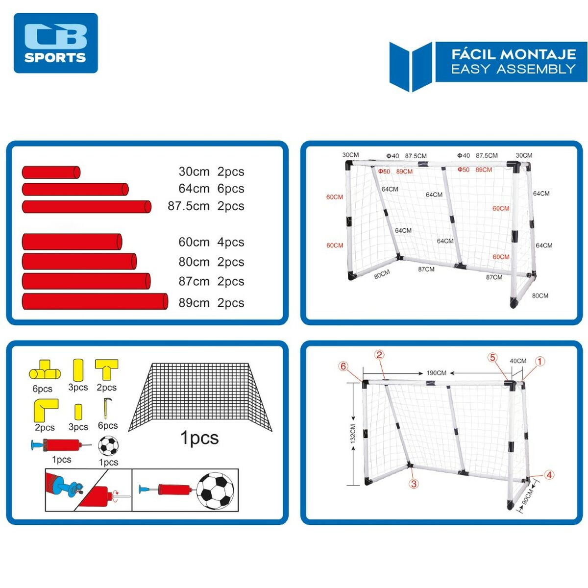 Football Goal Colorbaby 190 x 132 x 90 cm (2 Units)-0