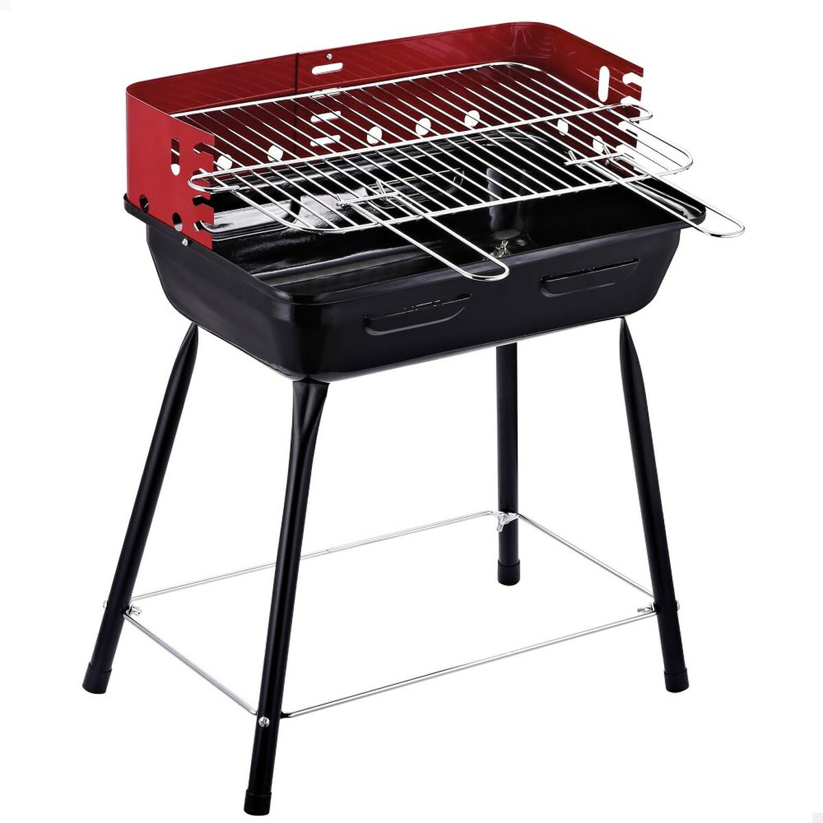 Portable metal barbecue grill with grilling rack, ideal for outdoor adventures, camping, and picnics, set of 2 units.