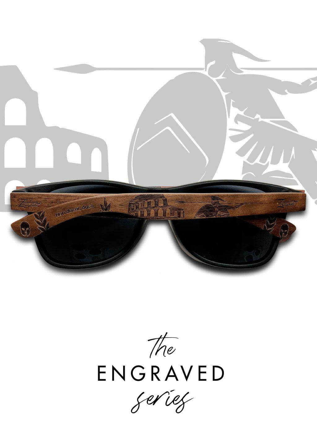 Engraved wooden sunglasses with a stylish design, perfect for outdoor adventures, featured at revlando.com.