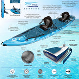 Aqua Spirit Barracuda 15’ 2 Person Tamden Inflatable Stand up Paddle Board SUP Kayak Package, 240KG Limit, 2x Seat, 2x Paddle & Kayak Blade, Pump, Go Pro Mount, Bag, Change Mat