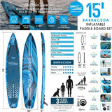 Aqua Spirit Barracuda 15’ 2 Person Tamden Inflatable Stand up Paddle Board SUP Kayak Package, 240KG Limit, 2x Seat, 2x Paddle & Kayak Blade, Pump, Go Pro Mount, Bag, Change Mat