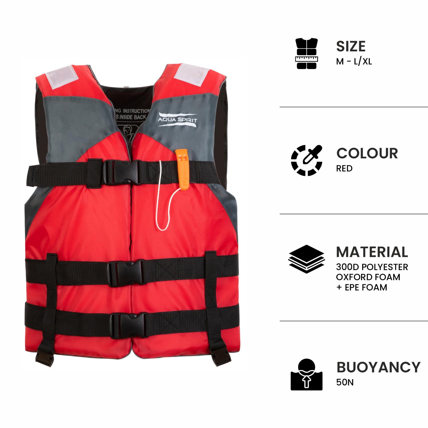 Aqua Spirit Life Jacket Lightweight & Comfortable For Watersport Activities like Paddle Boarding, Kayaking, Sailing and many more, Quick Release Clasp, CE Approved, 50N Buoyancy