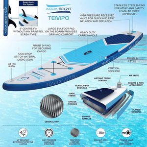 Aqua Spirit Tempo 10'6 iSUP Inflatable Stand Up Paddle Board For Adult Beginners/intermediate With Backpack, Leash, Paddle, Changing Mat & Waterproof Phone Case, All-Inclusive Package, 3-Years Of Complete Brand Warranty