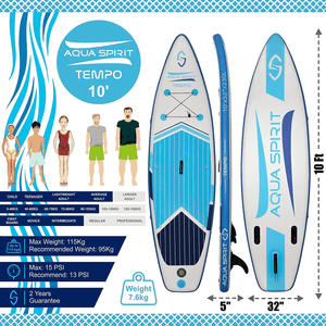 Aqua Spirit Tempo 10'6 iSUP Inflatable Stand Up Paddle Board For Adult Beginners/intermediate With Backpack, Leash, Paddle, Changing Mat & Waterproof Phone Case, All-Inclusive Package, 3-Years Of Complete Brand Warranty