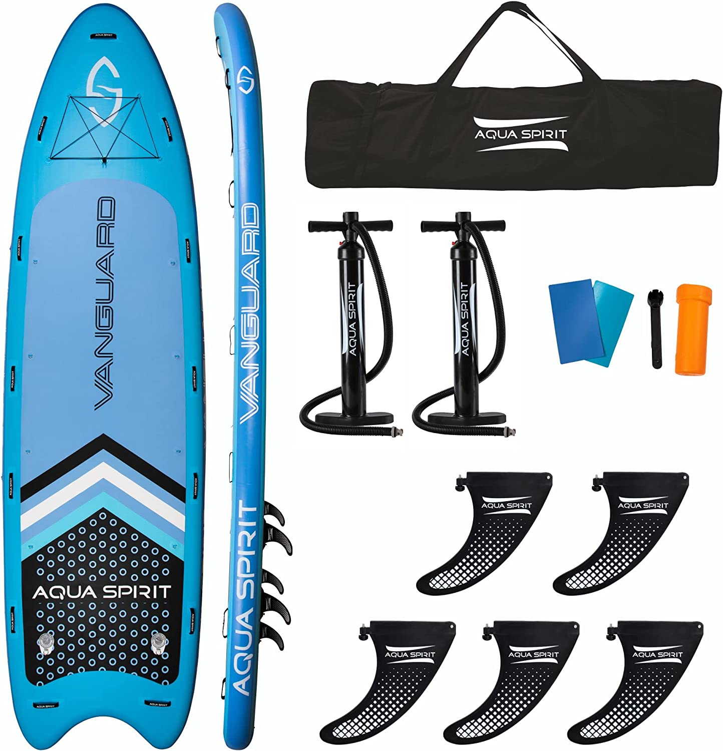 Aqua Spirit Vanguard Family Inflatable SUP for Group Adventures, 18' x 5’ x 8” with Carry Bag, Double-Action Pump and more accessories, Up To 10 Person, 500KG Limit, 3 Years Extended Brand Warranty