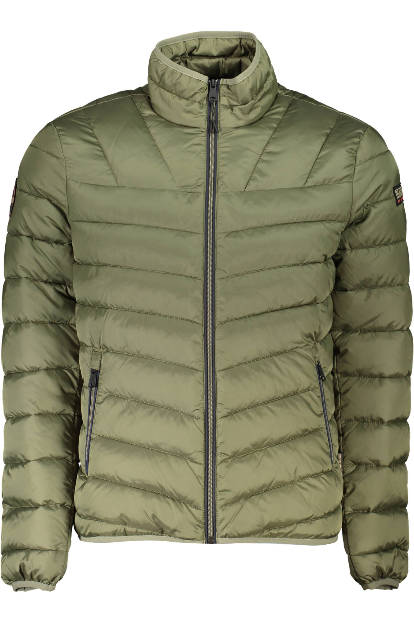 Napapijri men's green outdoor jacket, ideal for camping and adventures, featuring zip closure and multiple pockets.