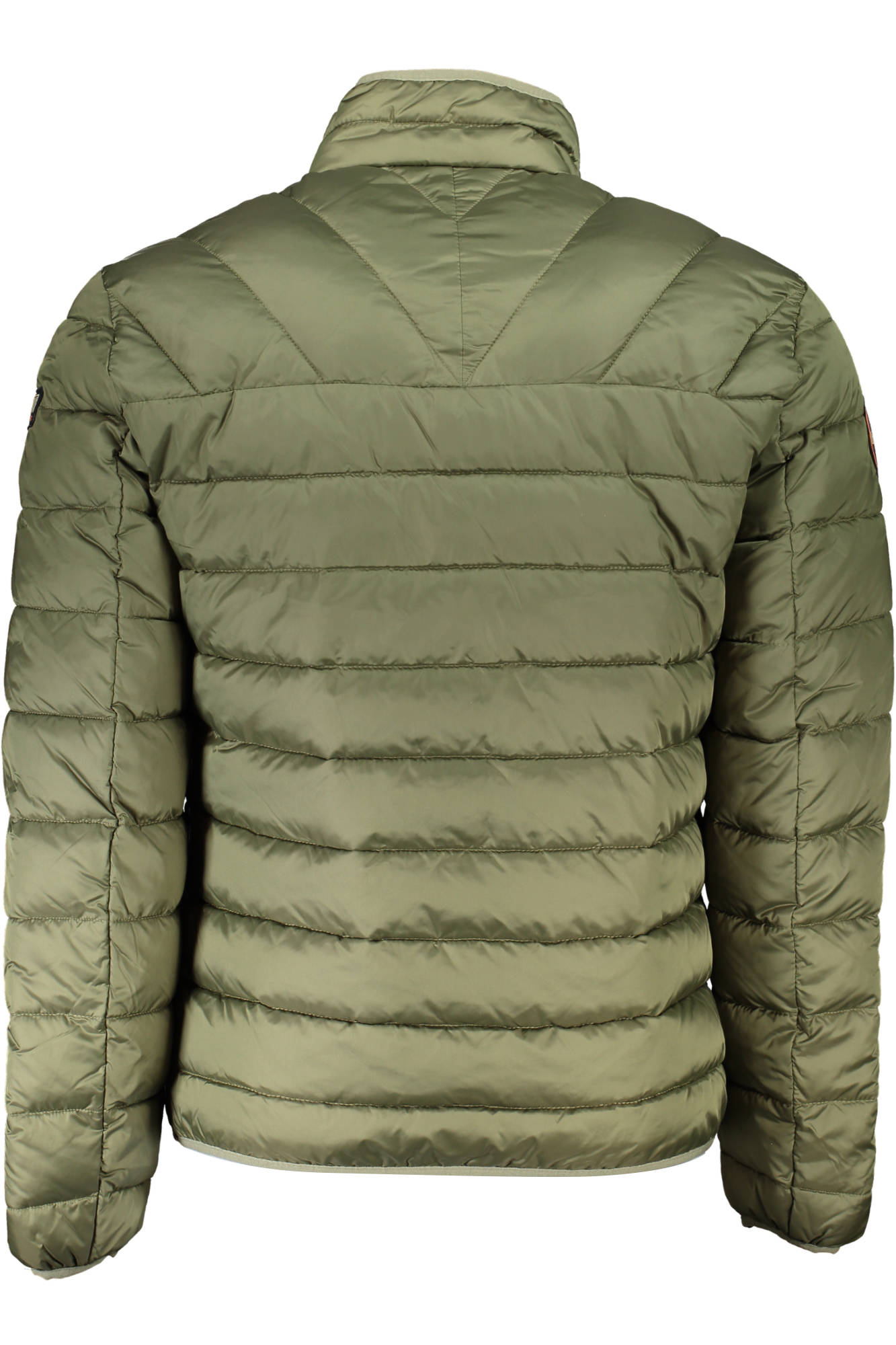 Napapijri men's green outdoor jacket, ideal for camping and adventures, featuring zip closure and multiple pockets.