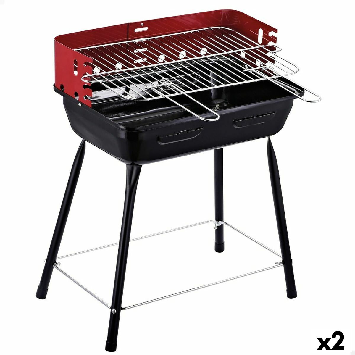 Portable metal barbecue grill with grilling rack, ideal for outdoor adventures, camping, and picnics, set of 2 units.