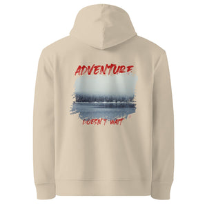 Adventure Does Not Wait Organic Cotton Hoodie – Unisex Winter Forest Design | GOTS Certified Eco-Friendly-4